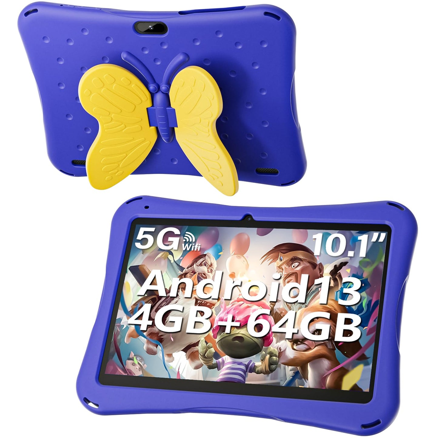 SGIN 10 Inch Tablet for Kids Android 13 Kids Tablet 4GB RAM+64GB ROM Tablets Toddler Tablet with Kids APP Preinstalled 5000mAh Dual Camera Shockproof Case 5GWiFi Educational Games(Blue)