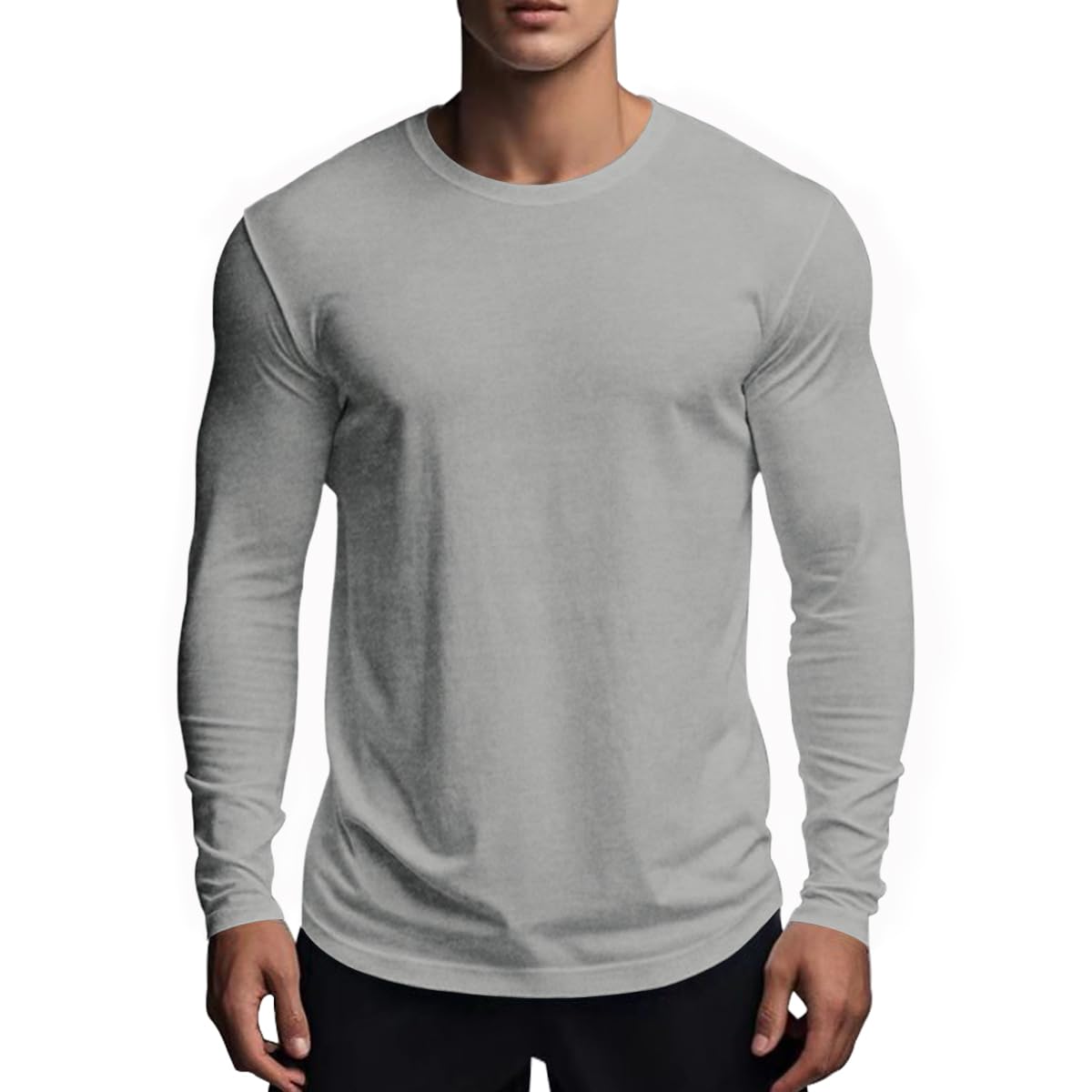 Muscle Killer Mens Gym Workout Long Sleeve T Shirt Lightweight Dry Fit Moisture Wicking Active Shirts Running Fitness Tee Gray