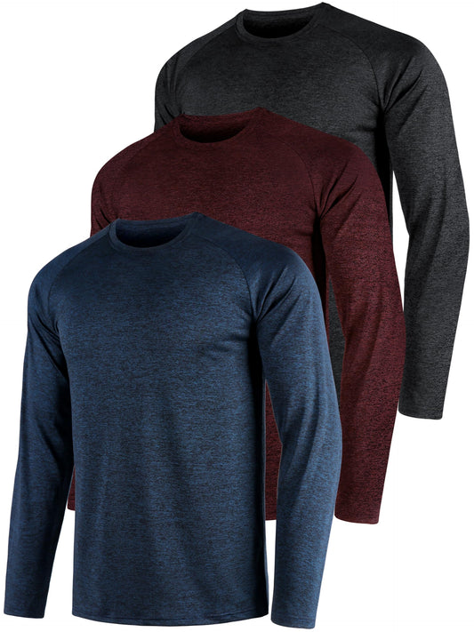 Tchumum Dry Fit Mens Shirts Long Sleeve Tee Gym Moisture Wicking Workout Fishing 3 Pack Cooling Athletic Active Running Quick Dry Polyester T Shirt (Multipack 3 3XL)