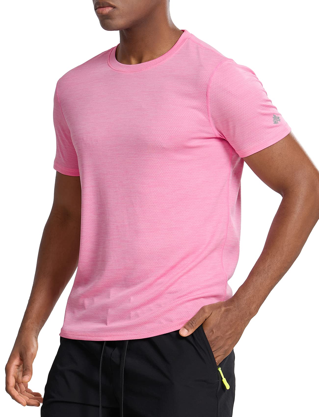 Mens Gym Shirts Dry Fit Short Sleeve Moisture Wicking Tees(PinkS)
