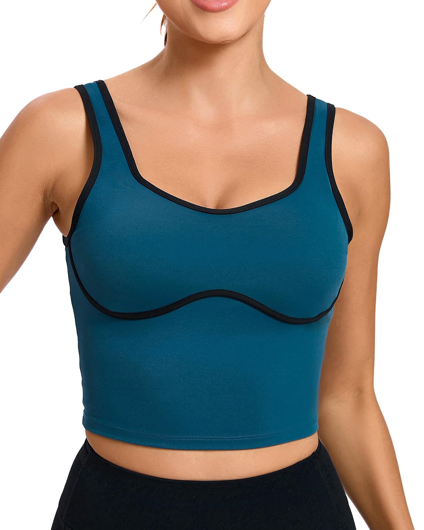 RUNNING GIRL Sports Bras for Women Removable Padded Yoga Tank Tops Sleeveless Fitness Workout Running Crop Tops(2996_Dark Blue_S)