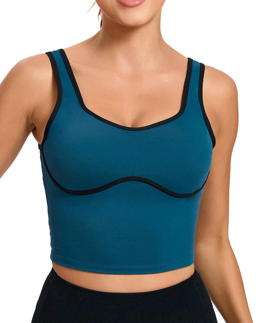 RUNNING GIRL Sports Bras for Women Removable Padded Yoga Tank Tops Sleeveless Fitness Workout Running Crop Tops(2996_Dark Blue_S)