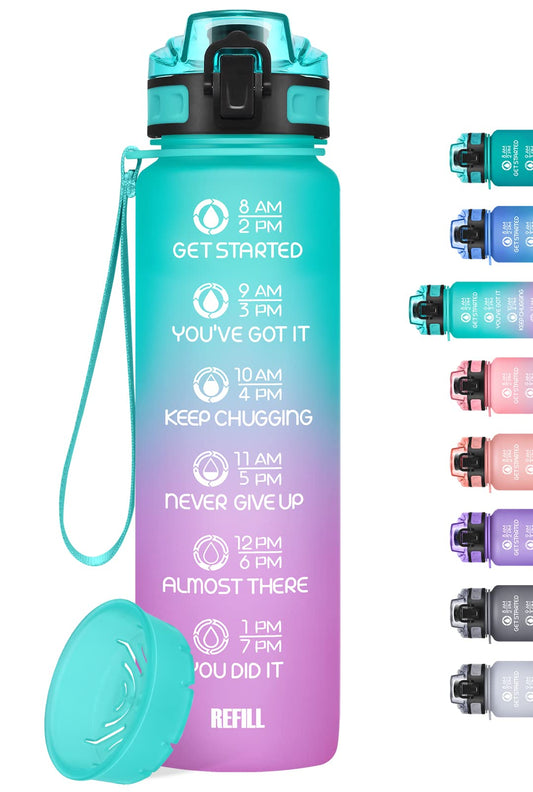NOIFYS Motivational 32 oz/24 oz Water Bottle with Time Marker Updated BPA Free Leak Proof Water Bottles，Options include a fruit strainer or both a strainer and straw Perfect For Fitness Gym Outdoor