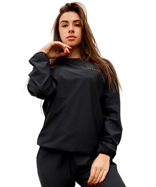 GALCHE Sauna Suit for Women Sweatpants Weight Loss Sweatshirts Pant 2 Piece Set Gym Workout Sets Sweat Suits Plus Size Black XX-Large