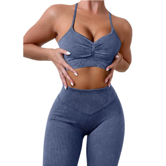 ABOCIW Workout Sets for Women 2 Piece Seamless Ribbed Sweetheart Neck Y Back Sport Bra Butt Lifting High Waist Leggings Gym Yoga Outfits Sportwear 02 Blue Medium