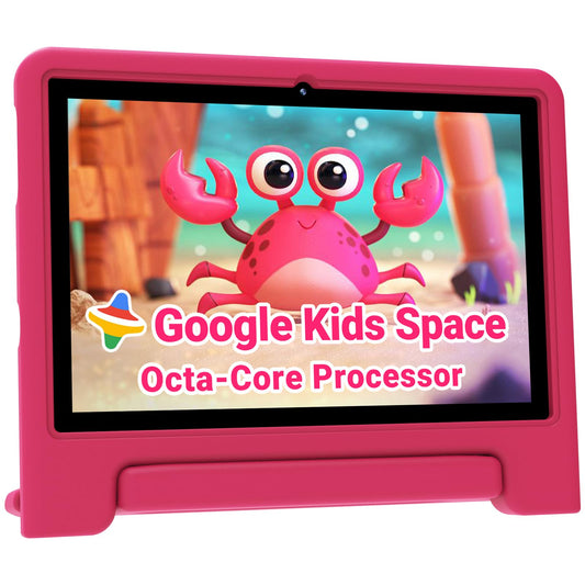 ApoloMedia Kids Tablet 10 inch Upgraded Android 14 Tablet for Kids Ages 3-12 Octa-Core Tablets with Case 64GB Storage(TF Expand 1TB) Pre-Installed Google Kids Space Parental Control (Candy Pink)