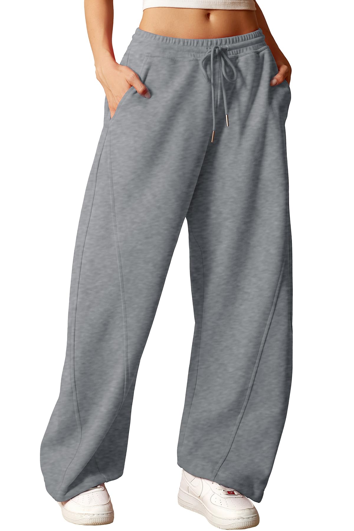 ELLEVEN Wide Leg Baggy Sweatpants Women Y2K Sweat Track Pants Drawstring High Elastic Waist Pockets Tall Long Oversized Open Cinch Bottom Athletic Joggers Workout Gym Yoga Dark Grey Small