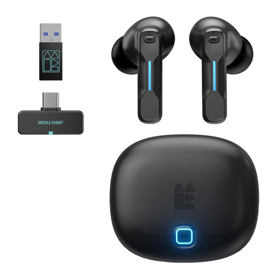Middle Rabbit SW5 Wireless Gaming Earbuds with Mic Compatible with PC PS5 PS4 Desktop VR Computer Headphones 2.4G Dongle & Bluetooth 5.4 Dual-Mode 4 Built-in Microphones 20ms Low Latency