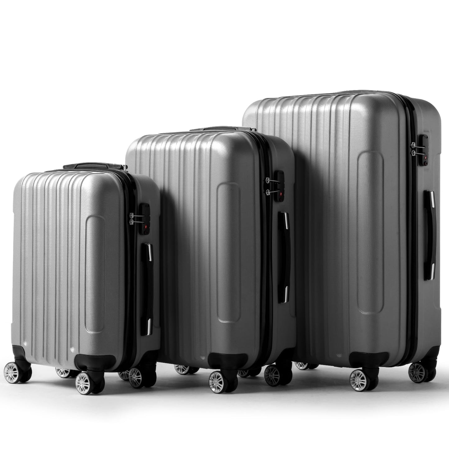 Artisasset 3 Piece Luggage Sets Lightweight ABS Suitcase with 4 Spinner Wheels ＆ TSA Locks Hardside Carry On Luggage Durable Suitcase Set for Family Travel Business - Grey 20/24/28