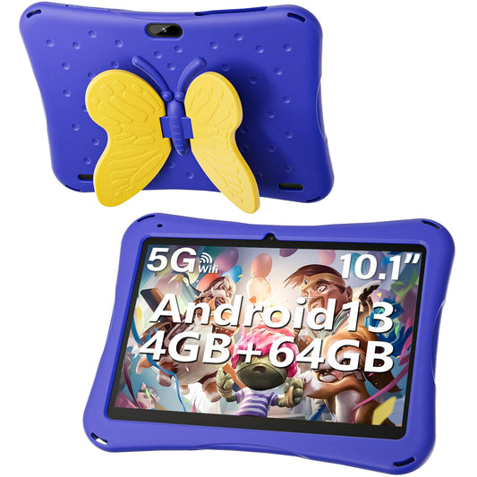 SGIN 10 Inch Tablet for Kids Android 13 Kids Tablet 4GB RAM+64GB ROM Tablets Toddler Tablet with Kids APP Preinstalled 5000mAh Dual Camera Shockproof Case 5GWiFi Educational Games(Blue)