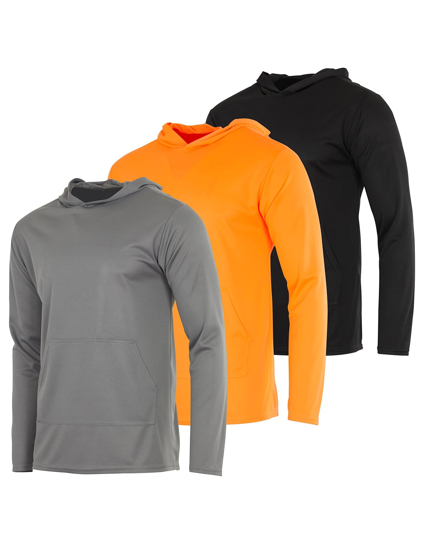 3 Pack: Men’s Mesh Quick Dry Fit Wicking Long Sleeve Active Athletic Hoodie Performance Hooded T Shirt Workout Running Fitness Gym Sports Fishing Casual Sweatshirt UPF Outdoor Hiking-Set 10 Large