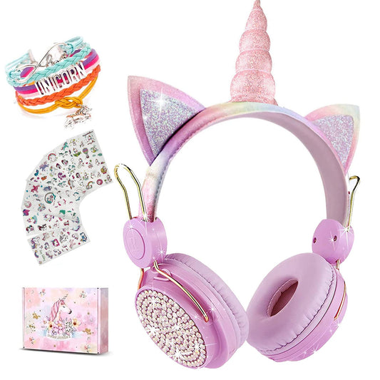 Unicorn Wireless Headphones for KidsCat Ear Bluetooth 5.0 Over Ear Headphones with Microphone for Cellphone/iPad/Laptop/PC/TV/PS4/Xbox One Foldable Gaming Headset for Girls Teens Gift (pink)
